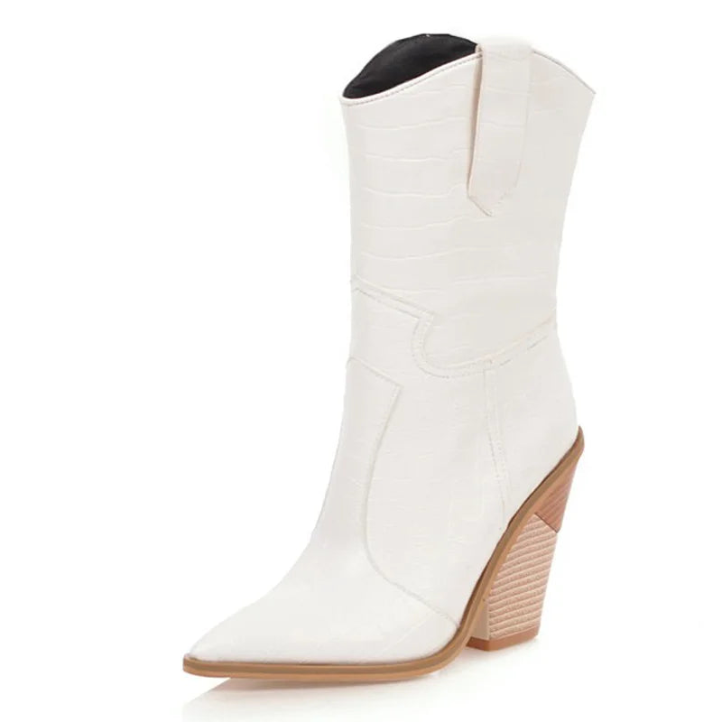 Custom Dress Shoes Women Sexy Pointed Toe Thick High Heel Ladies Ankle Boots Fish Scales Pattern Leather Boots Women   WSH3463