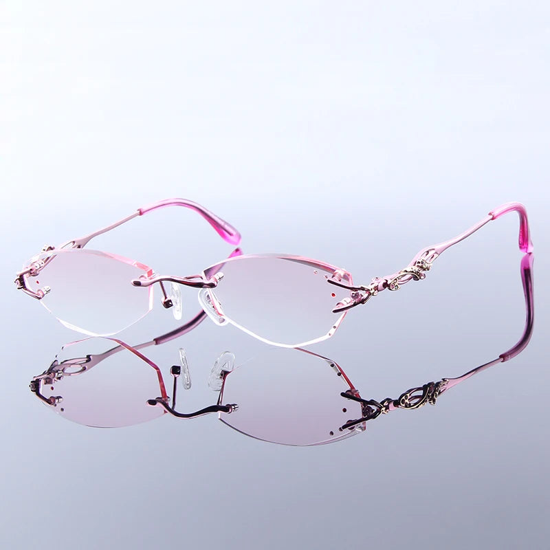 Luxury Rimless Reading Glasses Titanium Women Readers Eyeglasses Diopter Frameless Diamond Cutting Ti Presbyopic Hyperopia