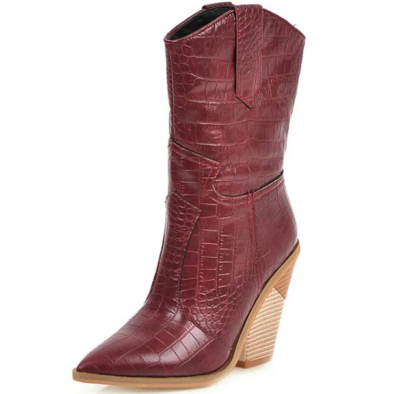 Custom Dress Shoes Women Sexy Pointed Toe Thick High Heel Ladies Ankle Boots Fish Scales Pattern Leather Boots Women   WSH3463