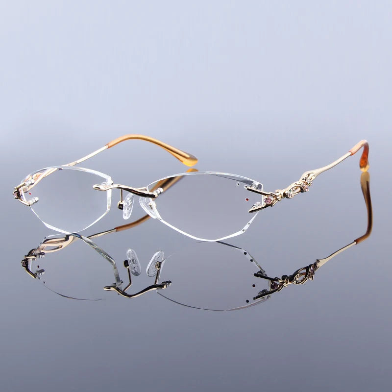 Luxury Rimless Reading Glasses Titanium Women Readers Eyeglasses Diopter Frameless Diamond Cutting Ti Presbyopic Hyperopia