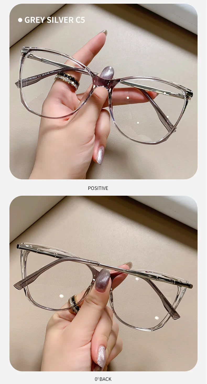Blue Light Blocking Cat Eye Nearsighted Eyeglasses Women Men TR90 Metal Spring Hinge Eyeglasses Luxury Myopia Glasses -1.75 -6.0