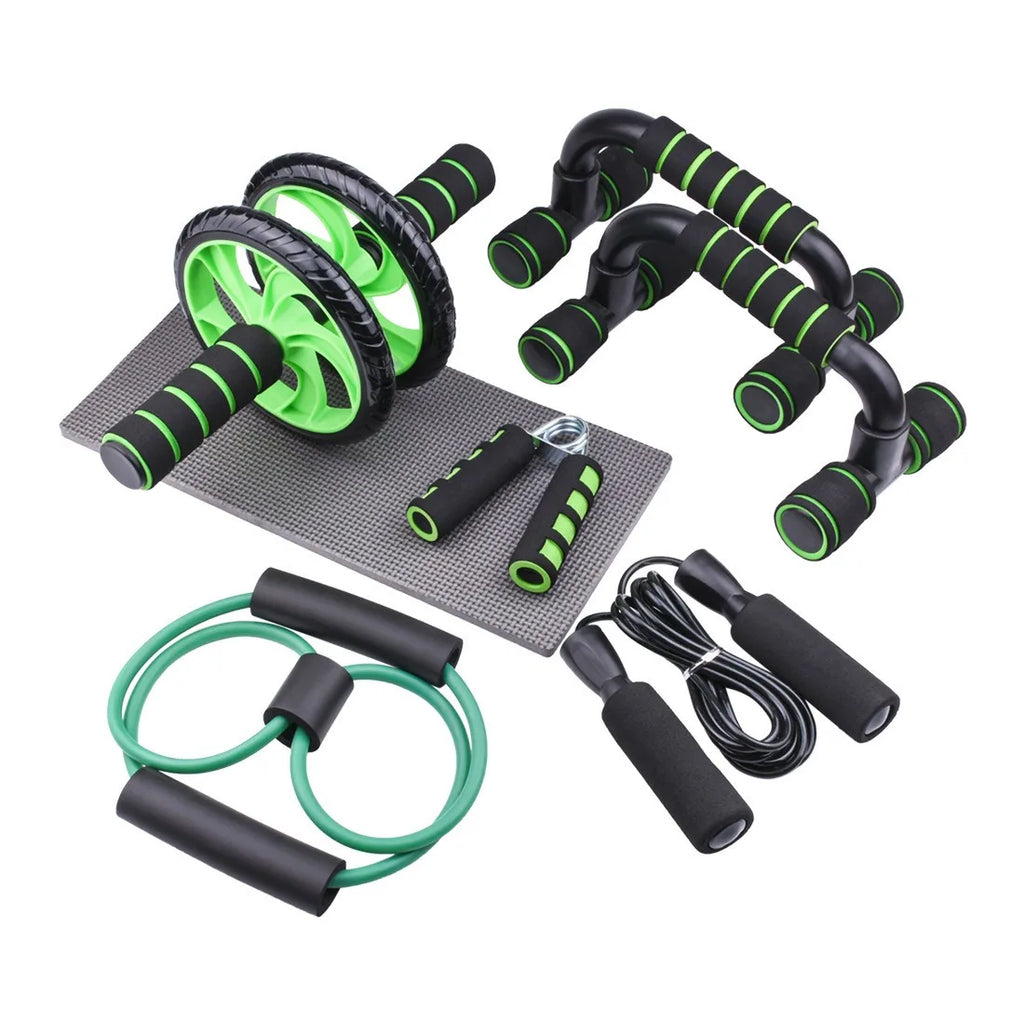 Wholesale 7 in 1 Gym Home Fitness Muscle Trainer AB Wheel Roller Set With Push up Stand Jump Rope Resistant Band Hand Grip