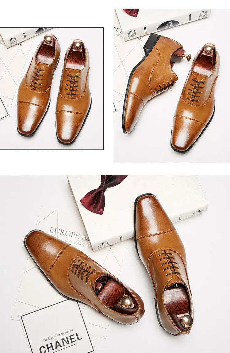 2025 Business New Fashion Men Dress Shoes Leather Men Wedding Oxford Shoes Lace-Up Office Suit Men's Casual Shoes Luxury Formal