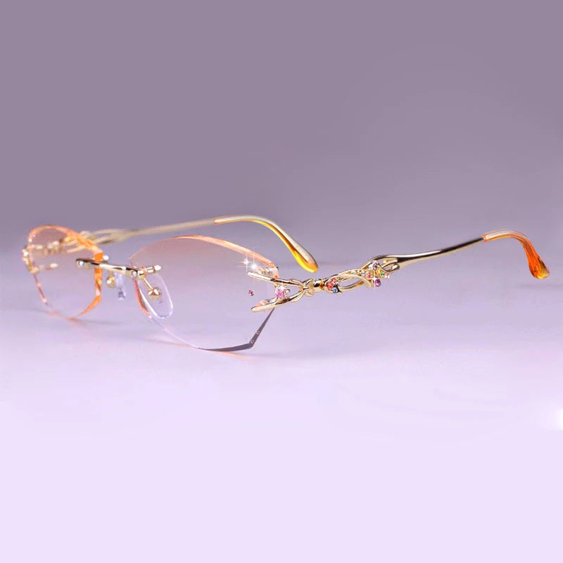 Luxury Rimless Reading Glasses Titanium Women Readers Eyeglasses Diopter Frameless Diamond Cutting Ti Presbyopic Hyperopia