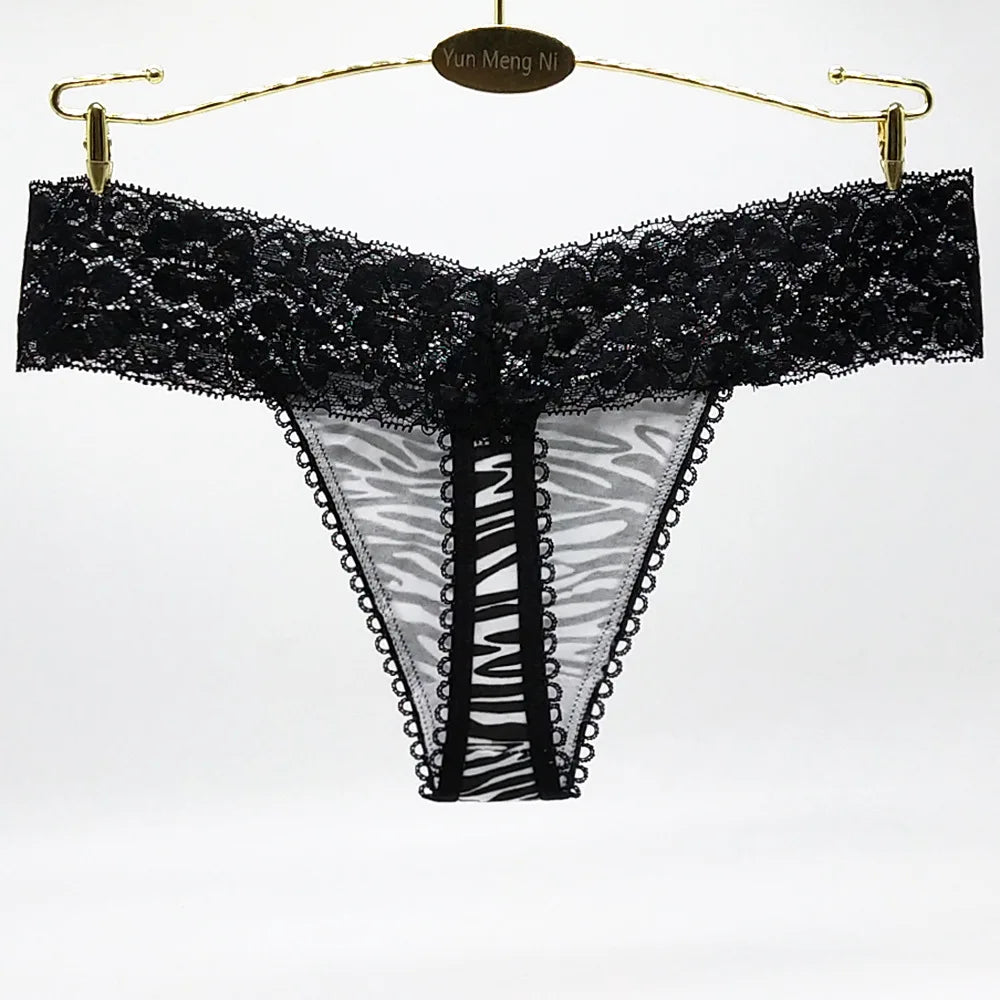 Hot Selling 1pc/Lot Women's Lace Panties Girl Briefs Sexy Spot Zebra Pattern G-string Underwear Thong 87205