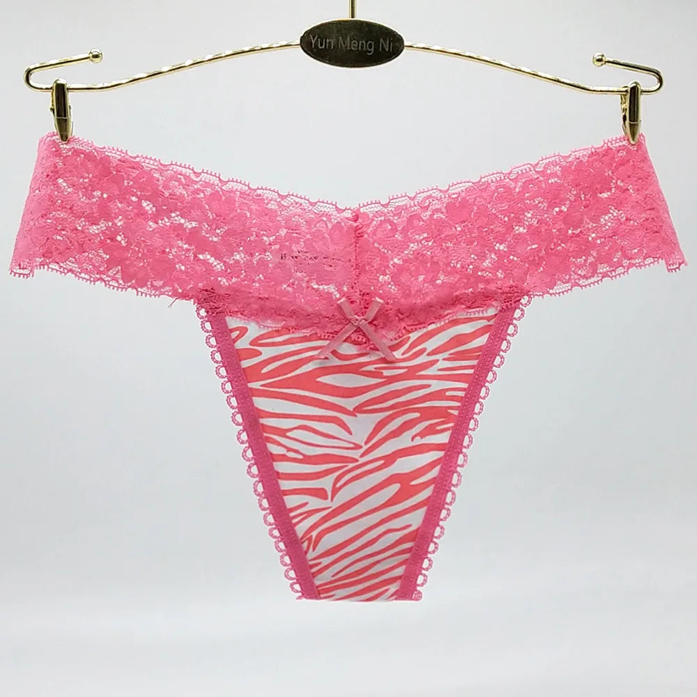 Hot Selling 1pc/Lot Women's Lace Panties Girl Briefs Sexy Spot Zebra Pattern G-string Underwear Thong 87205