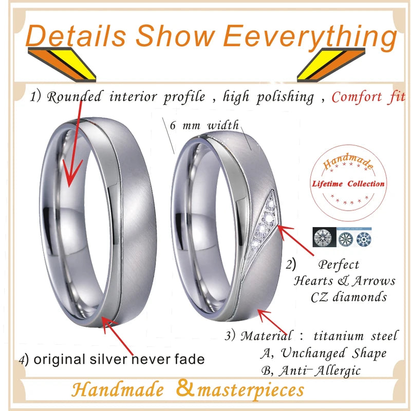 Love Marriage Alliance Couple Wedding Rings For Men And Women Silver Color Stainless Steel Ring Jewelry No Fade Or Rust