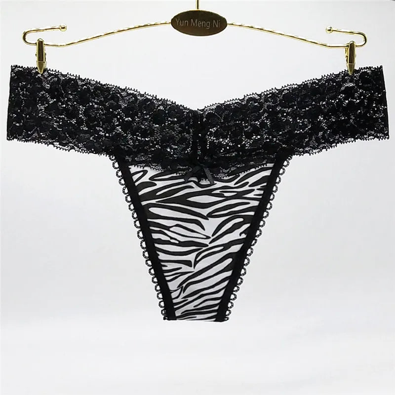 Hot Selling 1pc/Lot Women's Lace Panties Girl Briefs Sexy Spot Zebra Pattern G-string Underwear Thong 87205