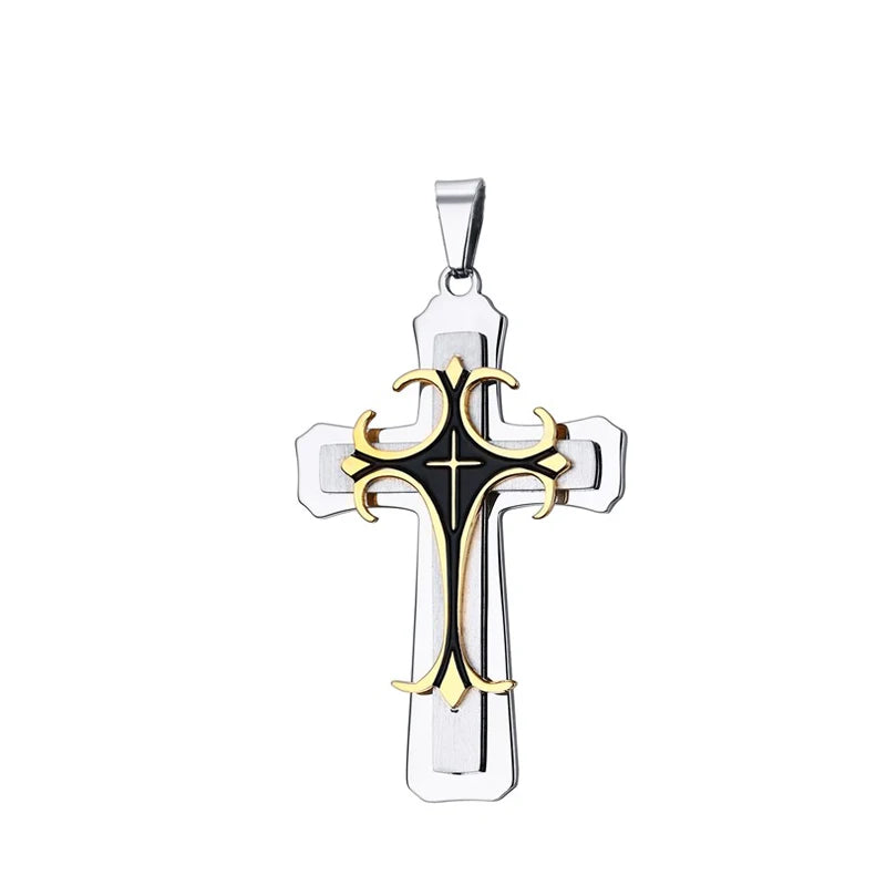 Crucifixo Cross Necklace Men Stainless Steel 24" Byzantine Chain Male Necklaces Pendants
