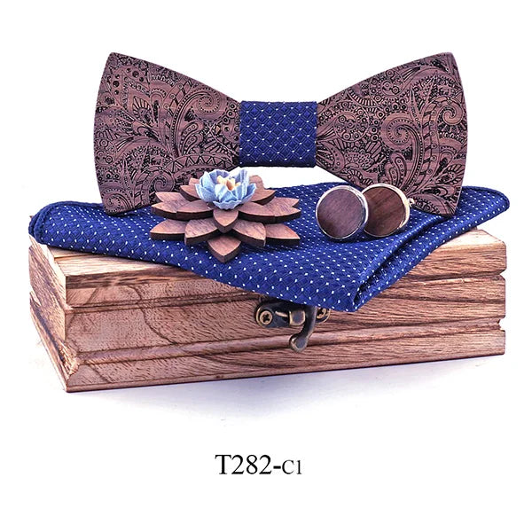 Formal Clasic Grey Tie for Men wedding wooden bow Tie Set Gift Hanky Cufflinks Set for Men Designer Fashion Silk Ties