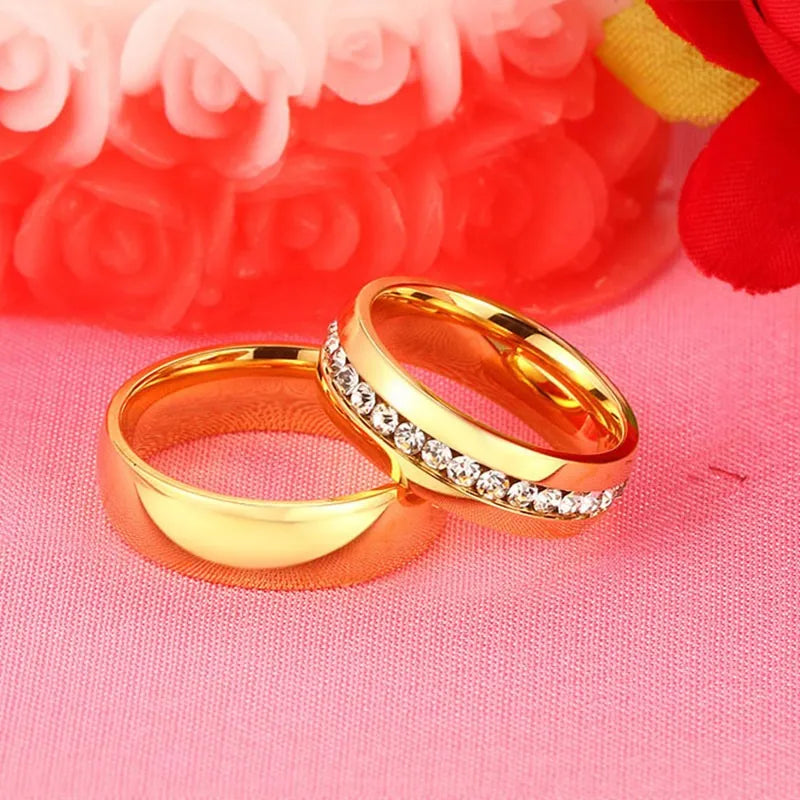 Vnox Gold Color Wedding Bands Ring for Women Men Jewelry Stainless Steel Engagement Ring Couple Anniversary Gift Amazing Price