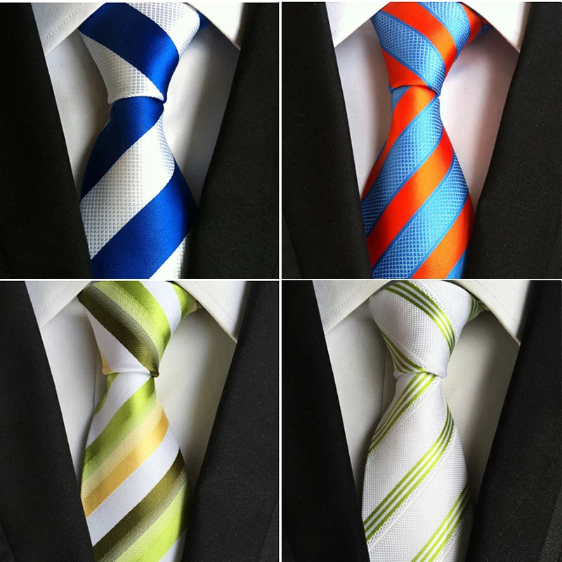 Ricnais Fashion Trend Men Tie 100% Jacquard Woven Silk Mens Ties Necktie 8cm Striped Ties for Men Business Suit Wedding Party