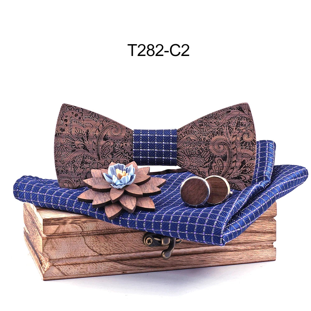 Formal Clasic Grey Tie for Men wedding wooden bow Tie Set Gift Hanky Cufflinks Set for Men Designer Fashion Silk Ties