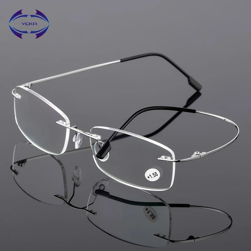 VCKA Rimless Reading Glasses Men Titanium Alloy Fold  Women Square Eyeglasses Presbyopic Frameless Eyewear +1.0 +1.5 +2.0 +2.5