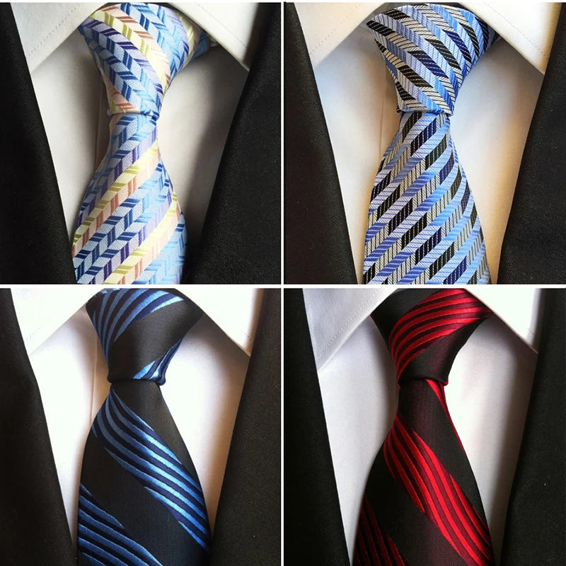 Ricnais Fashion Trend Men Tie 100% Jacquard Woven Silk Mens Ties Necktie 8cm Striped Ties for Men Business Suit Wedding Party