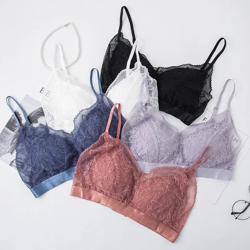 Ladies Sexy Lace Underwear No Steel Ring Push Up Bras For Women Transparent Beautiful Back  Comfortable Top Wrapped Chest VesT
