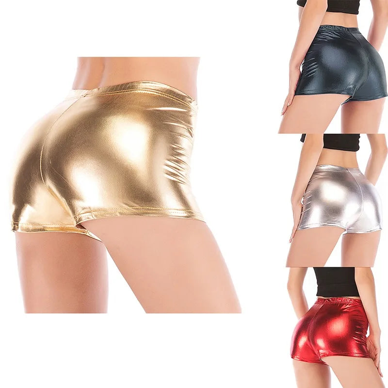 Gold Hands Red Sexy Fitness Jack Metal Wild Beauty Shorts Summer Fashion Women Low-rise Lycra Metallic Glossy Silver Shorts