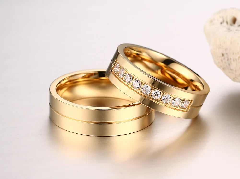 Vnox Gold Color Wedding Bands Ring for Women Men Jewelry Stainless Steel Engagement Ring Couple Anniversary Gift Amazing Price