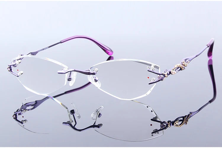 Luxury Rimless Reading Glasses Titanium Women Readers Eyeglasses Diopter Frameless Diamond Cutting Ti Presbyopic Hyperopia