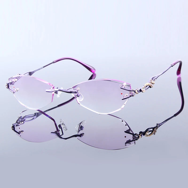 Luxury Rimless Reading Glasses Titanium Women Readers Eyeglasses Diopter Frameless Diamond Cutting Ti Presbyopic Hyperopia