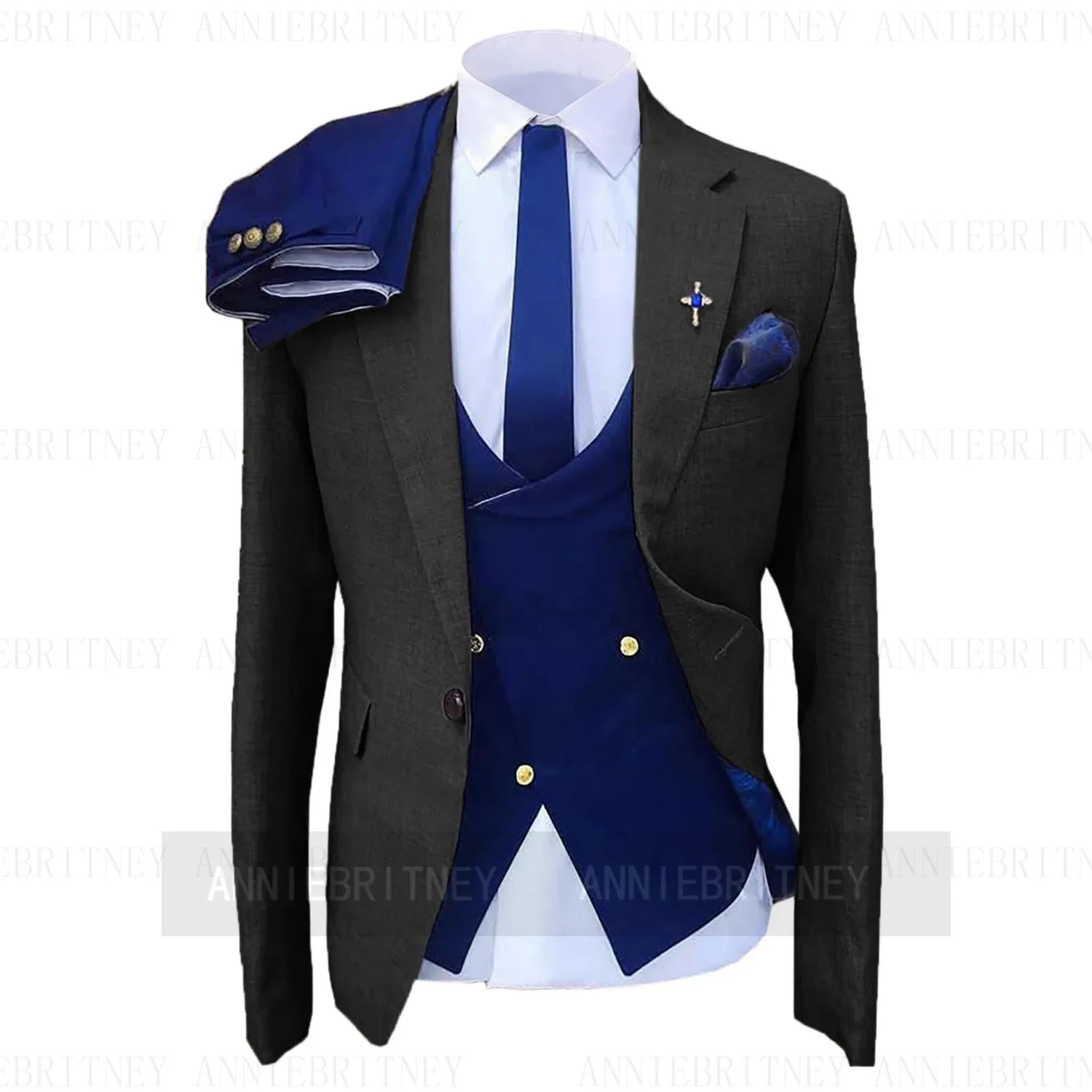Fashion Wedding Suit For Men Gray Coat Blue Vest Pant Custom Made Plus Size Man Formal Tuxedo trajes de hombre costume homme 턱시도