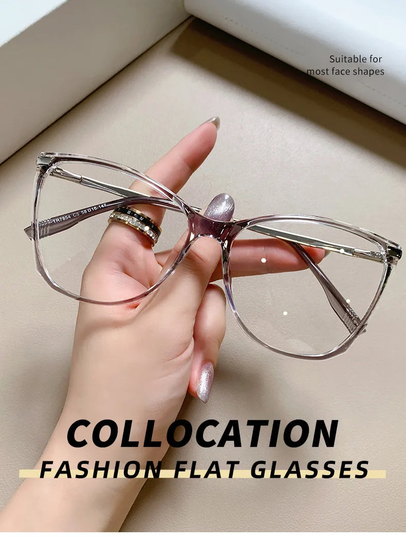 Blue Light Blocking Cat Eye Nearsighted Eyeglasses Women Men TR90 Metal Spring Hinge Eyeglasses Luxury Myopia Glasses -1.75 -6.0