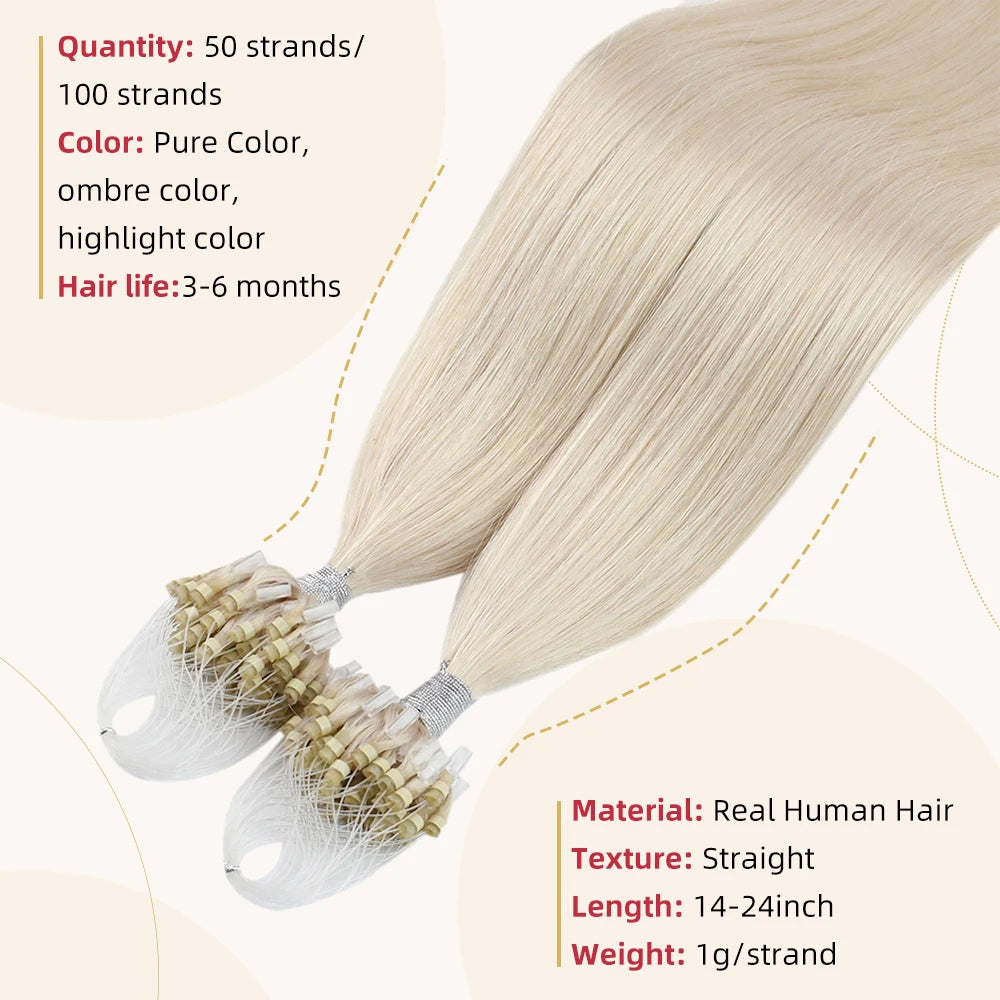Moresoo Micro Loop Hair Extensions Microlinks Machine Remy Brazilian 1G/1S 50g Blonde Balayage 100% Real Human Hair Straight
