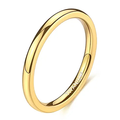 TIGRADE 2mm 4mm 6mm Titanium Ring Men Women 14K Gold Plated Dome High Polished Wedding Band Unisex Comfort Fit Size 3-13.5