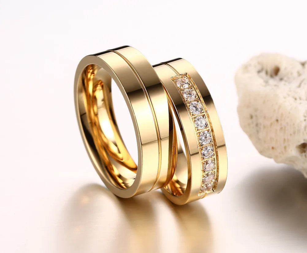 Vnox Gold Color Wedding Bands Ring for Women Men Jewelry Stainless Steel Engagement Ring Couple Anniversary Gift Amazing Price