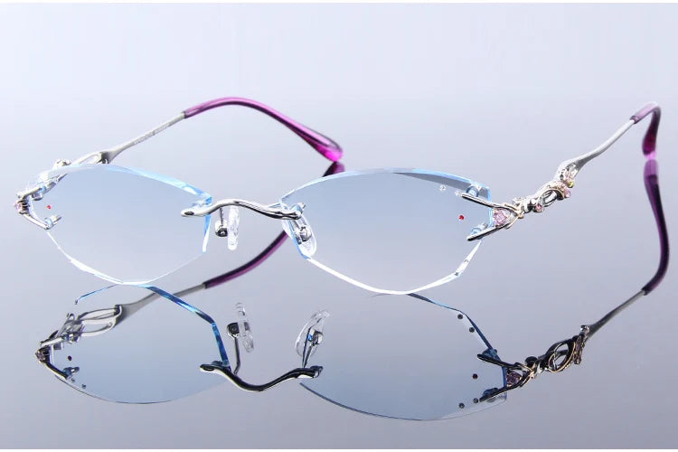 Luxury Rimless Reading Glasses Titanium Women Readers Eyeglasses Diopter Frameless Diamond Cutting Ti Presbyopic Hyperopia