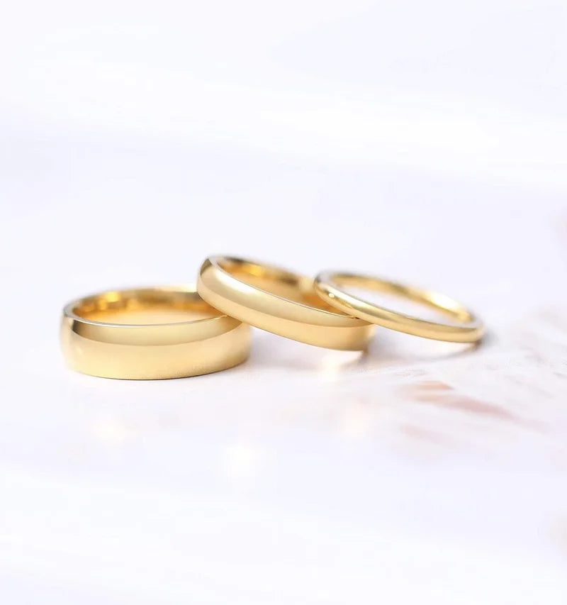 TIGRADE 2mm 4mm 6mm Titanium Ring Men Women 14K Gold Plated Dome High Polished Wedding Band Unisex Comfort Fit Size 3-13.5