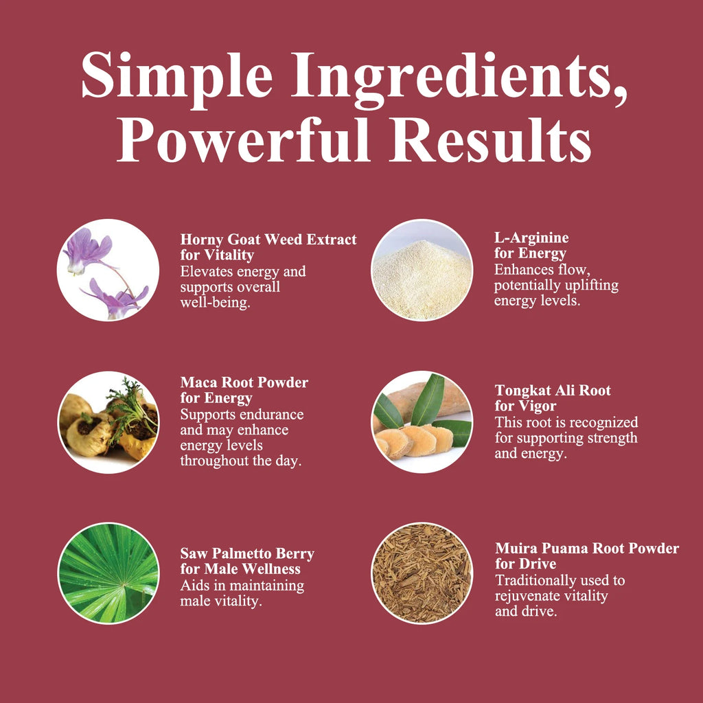 Horny Goat Weed Maca Tongkat Ali Capsules for Men Women-Energy Vitality Stamina Support Herbal Blend Enhancing Libido Supplement