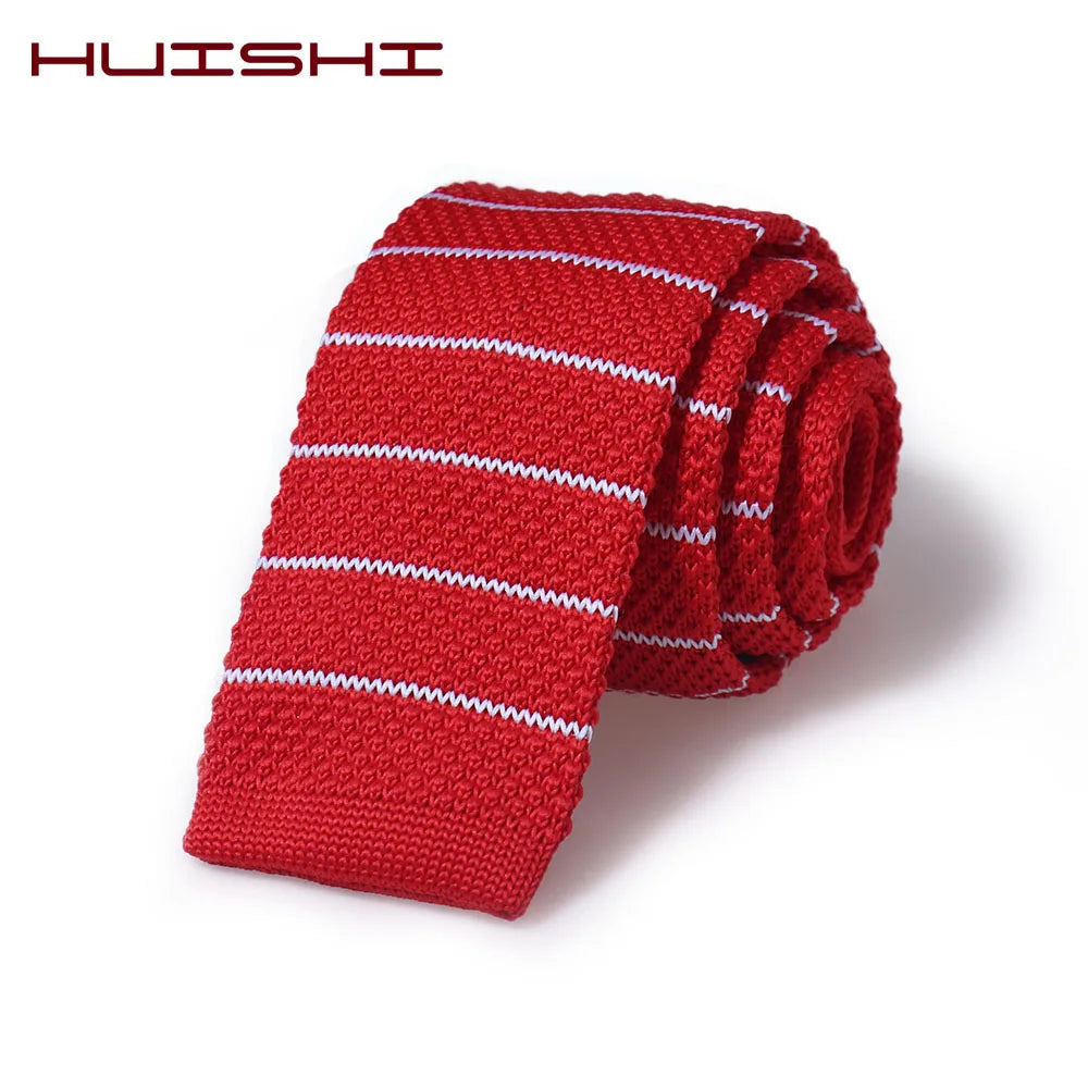 HUISHI Knit Tie Slim Fashion Knitted Ties For Men Solid Black White Gray Blue Burgundy Knitted Necktie 5.5cm Skinny Men Necktie