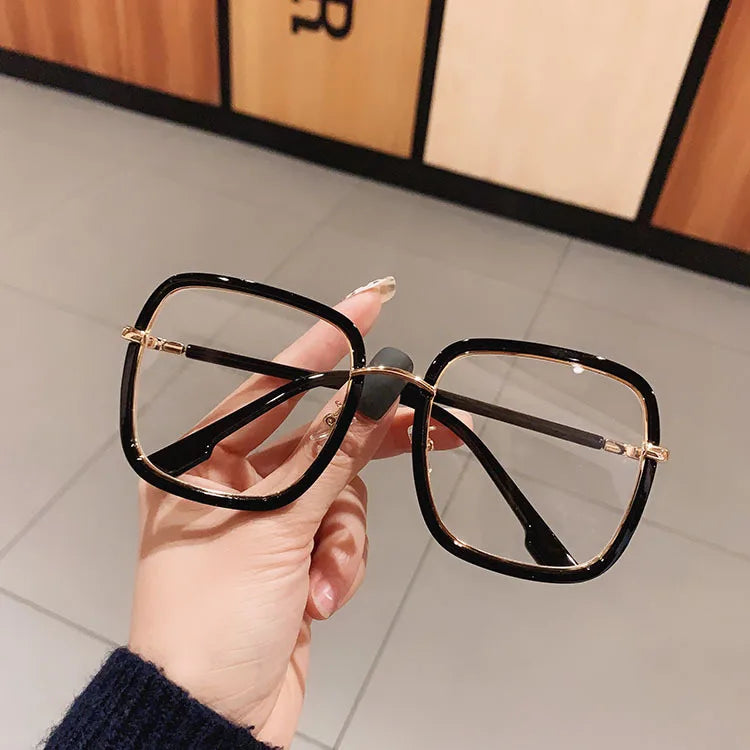 Fashion Blue Light Blocking Myopia Glasses 0 TO -6 Unisex Clear Lens Computer Goggles Ovesized Square Women's Spectacle Frames