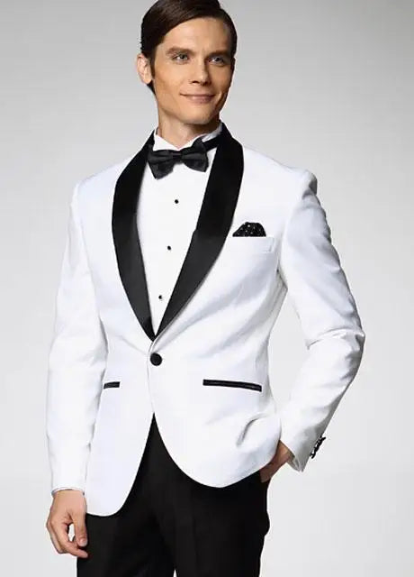 One Button Men Suits Silver and Black Groom Tuxedos Peak Satin Lapel Groomsmen Wedding Best Man ( Jacket+Pants+Bow Tie ) C686