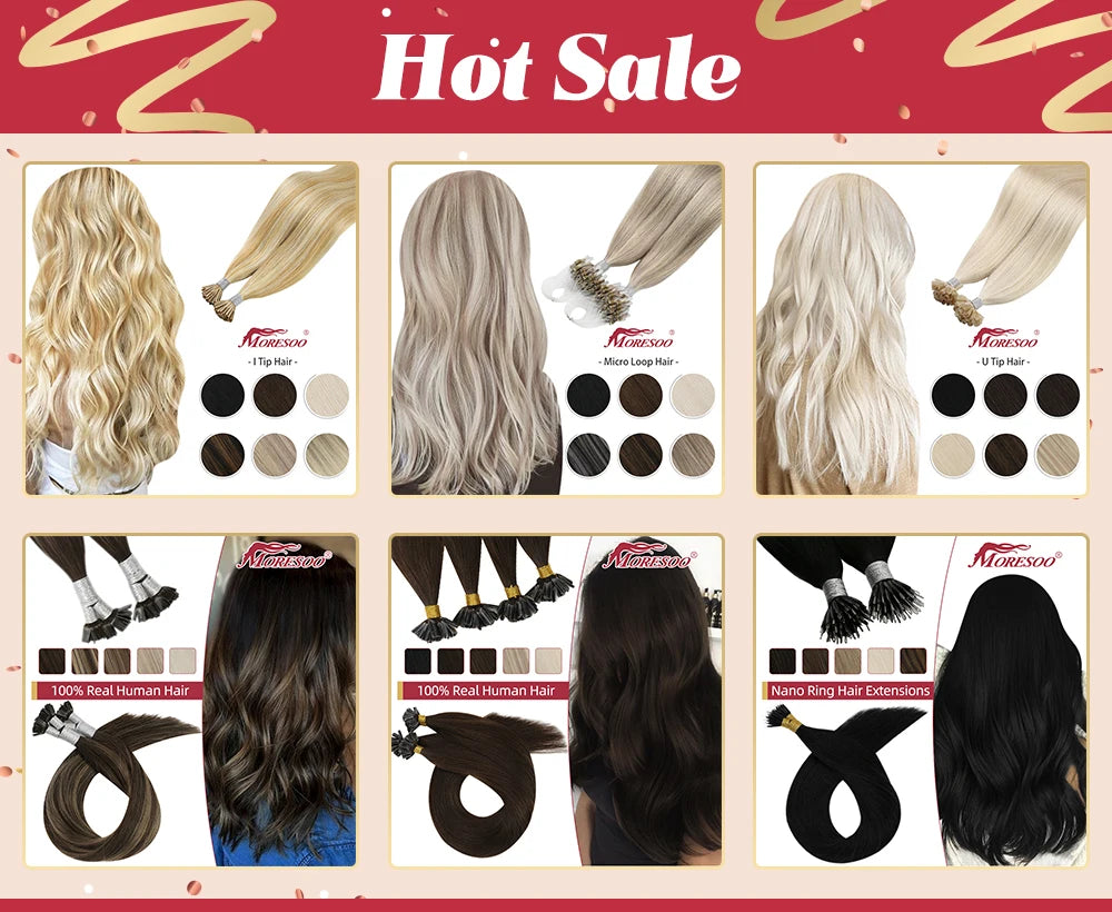 Moresoo Micro Loop Hair Extensions Microlinks Machine Remy Brazilian 1G/1S 50g Blonde Balayage 100% Real Human Hair Straight