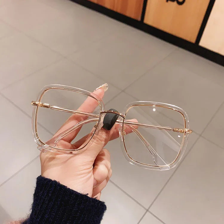 Fashion Blue Light Blocking Myopia Glasses 0 TO -6 Unisex Clear Lens Computer Goggles Ovesized Square Women's Spectacle Frames