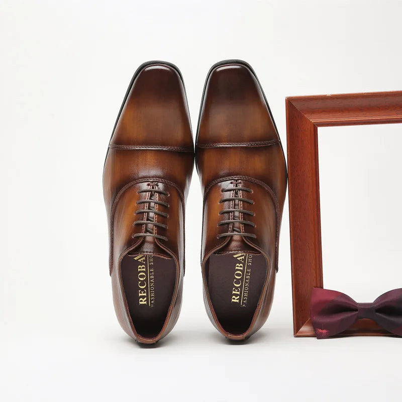 2025 Business New Fashion Men Dress Shoes Leather Men Wedding Oxford Shoes Lace-Up Office Suit Men's Casual Shoes Luxury Formal