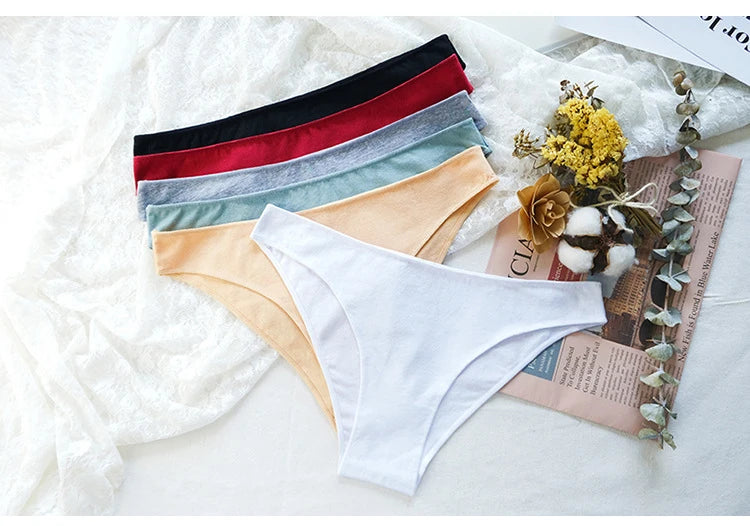 2Pcs Women Cotton Panties Comfortable Underwear Solid Low Waist Briefs Female Underpants Elasticity Breathable Lingerie M-XL