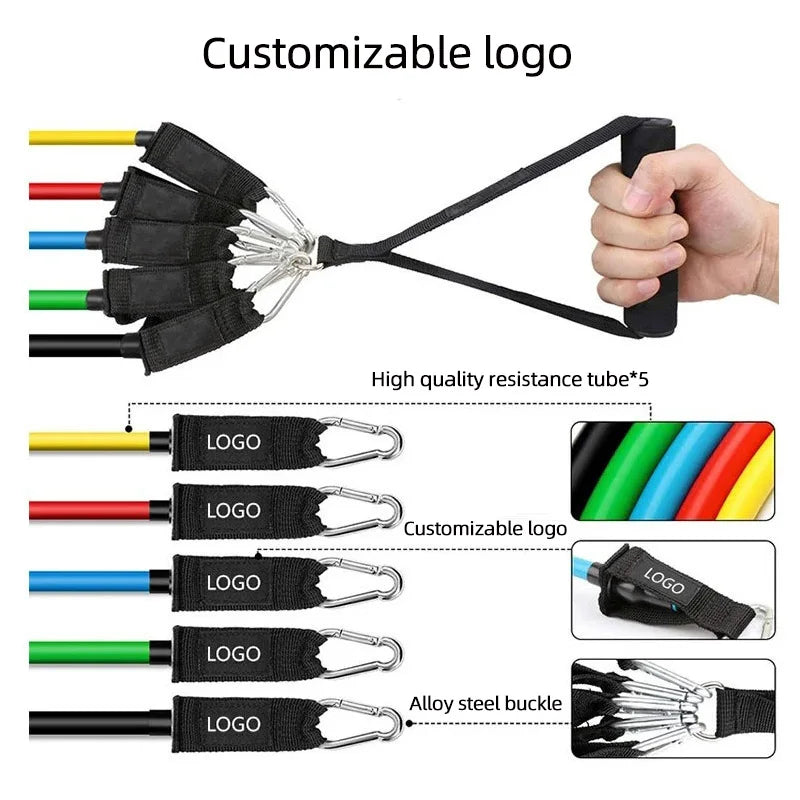 11 Pcs Latex Resistance Band Set Yoga Natural Rubber Exercise Bands Gym Accessories Resist Band Tube Resistance Leagues Sport