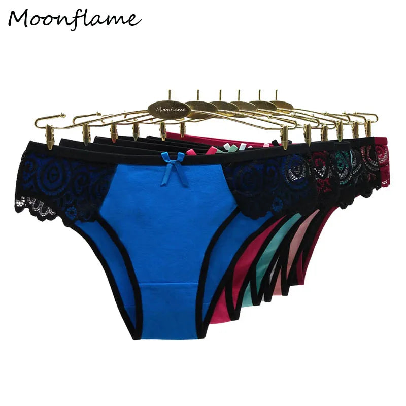 Moonflame 5 pcs/lots New Arrival Underwear M-XL Hot Sale Ladies Sexy Lace Cotton Women's Briefs Panties