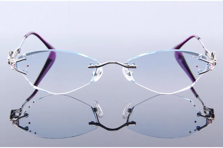 Luxury Rimless Reading Glasses Titanium Women Readers Eyeglasses Diopter Frameless Diamond Cutting Ti Presbyopic Hyperopia