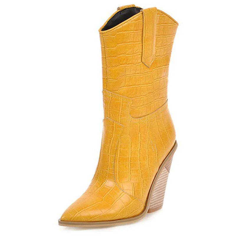 Custom Dress Shoes Women Sexy Pointed Toe Thick High Heel Ladies Ankle Boots Fish Scales Pattern Leather Boots Women   WSH3463