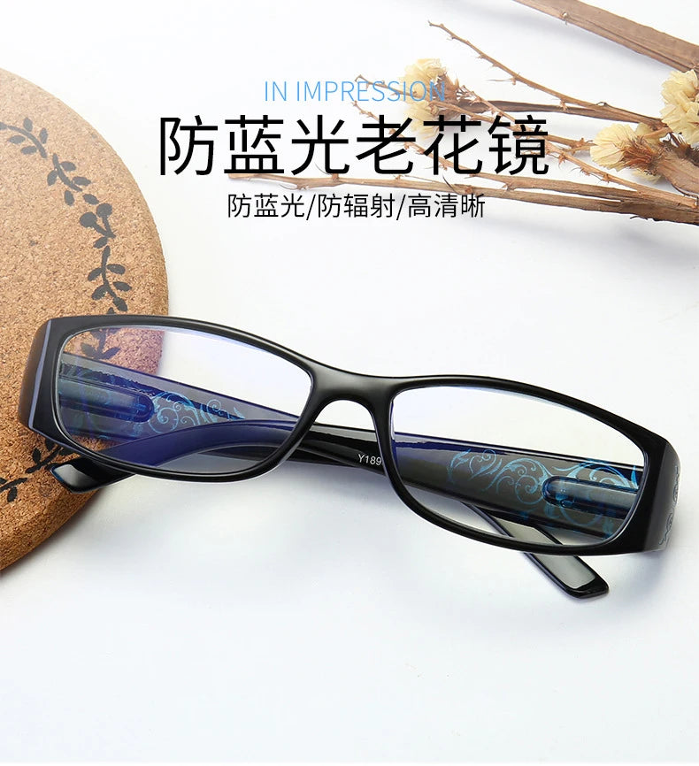 Fashion Vintage Floral Anti Blue Light Reading Glasses Men's Women's Spring Hinge Presbyopic Eyeglasses Comfortable +1.0~ +4.0