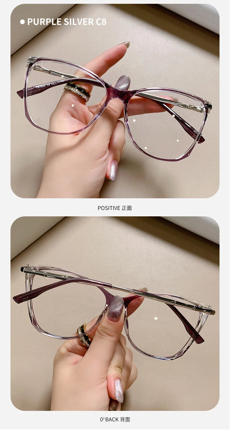 Blue Light Blocking Cat Eye Nearsighted Eyeglasses Women Men TR90 Metal Spring Hinge Eyeglasses Luxury Myopia Glasses -1.75 -6.0