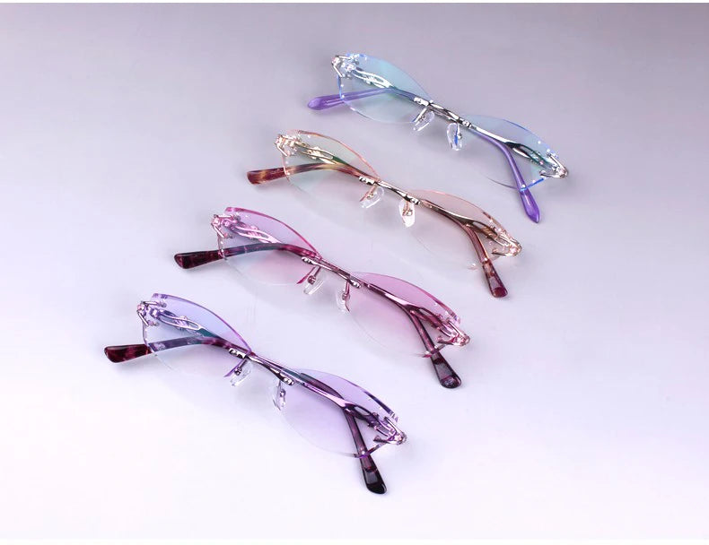 Luxury Rimless Reading Glasses Titanium Women Readers Eyeglasses Diopter Frameless Diamond Cutting Ti Presbyopic Hyperopia
