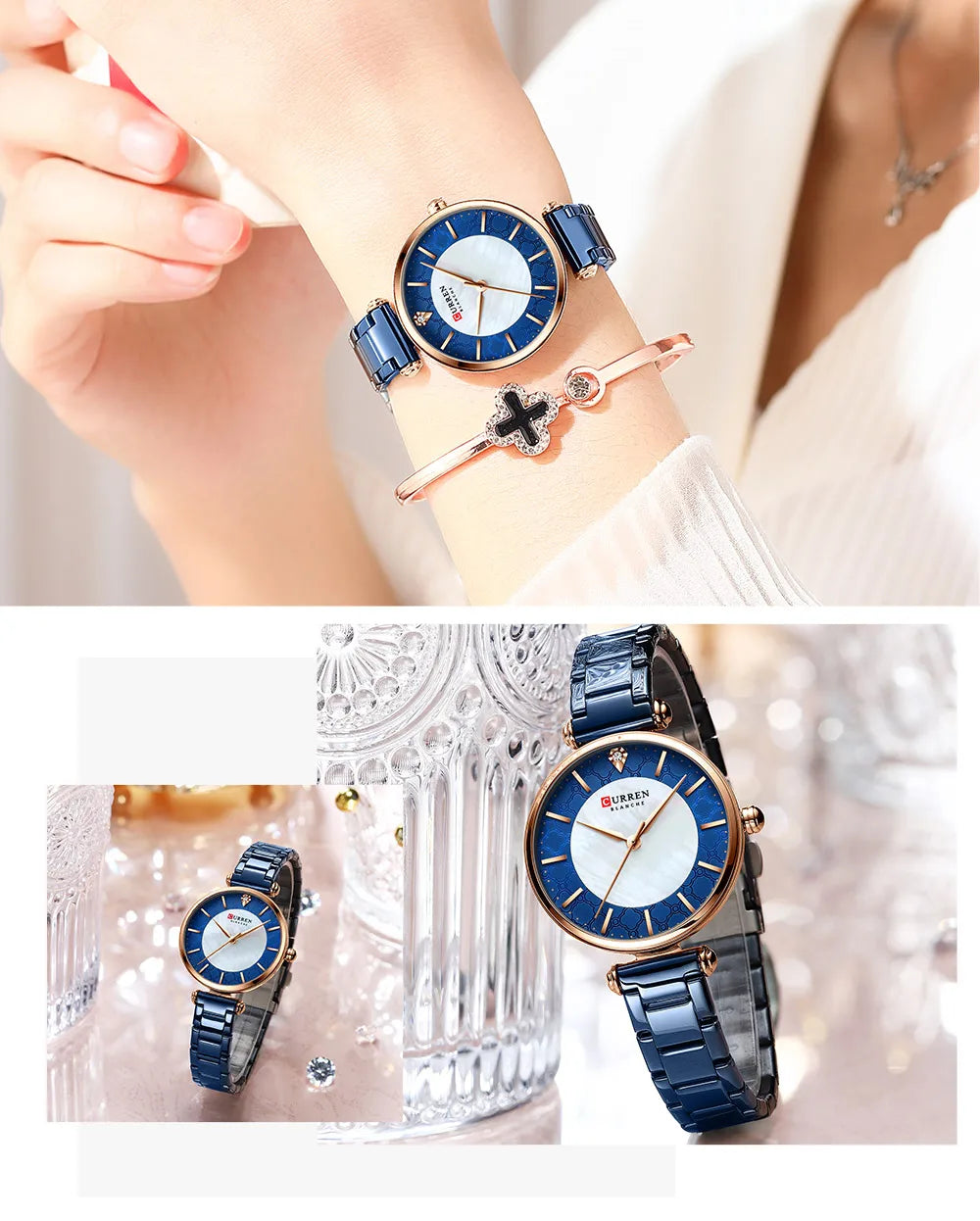 Watches for Women Luxury Brand CURREN Elegant Thin Quartz Wristwatch with Stainless Steel Simple Female Clock