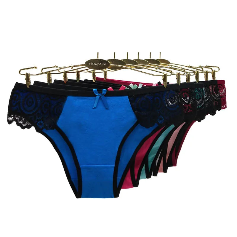 Moonflame 5 pcs/lots New Arrival Underwear M-XL Hot Sale Ladies Sexy Lace Cotton Women's Briefs Panties