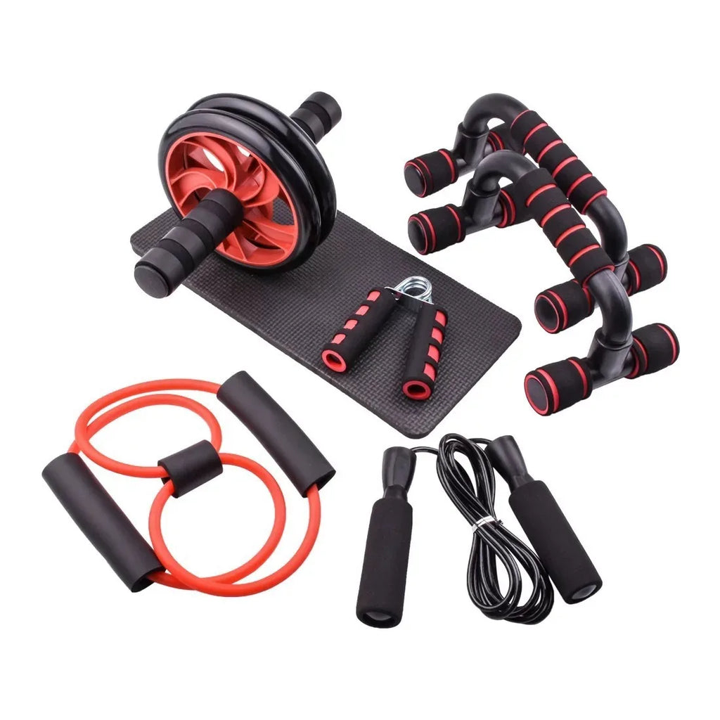 Wholesale 7 in 1 Gym Home Fitness Muscle Trainer AB Wheel Roller Set With Push up Stand Jump Rope Resistant Band Hand Grip