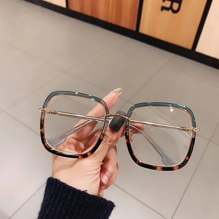 Fashion Blue Light Blocking Myopia Glasses 0 TO -6 Unisex Clear Lens Computer Goggles Ovesized Square Women's Spectacle Frames